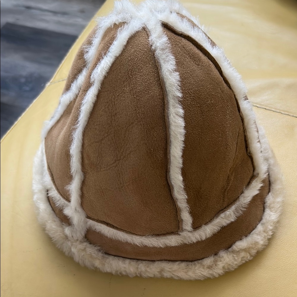 UGG Tan Shearling Hat with Cream Accents